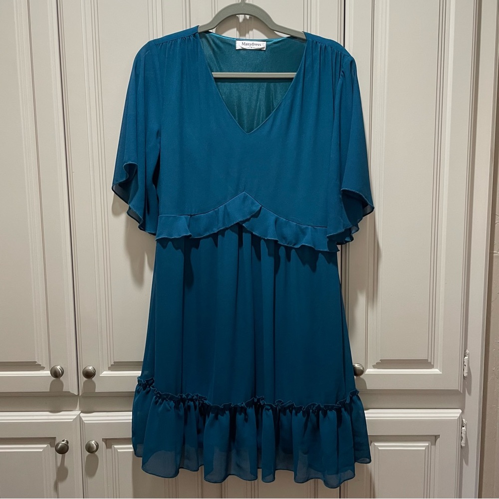 Teal/Ocean Blue Ruffle Dress - M